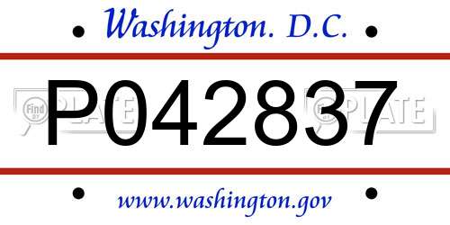 P042837 District Of Columbia License Plate
