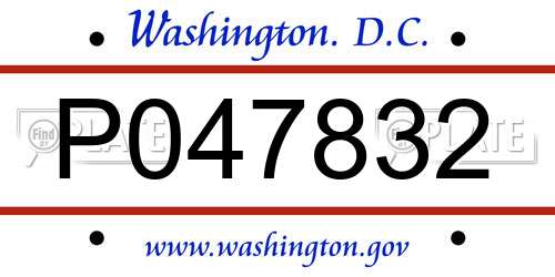 P047832 District Of Columbia License Plate