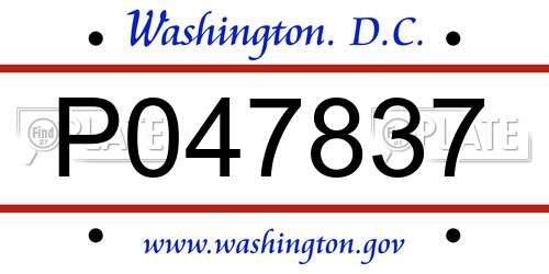P047837 District Of Columbia License Plate