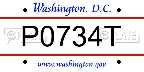 P0734T District Of Columbia License Plate