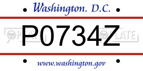 P0734Z District Of Columbia License Plate