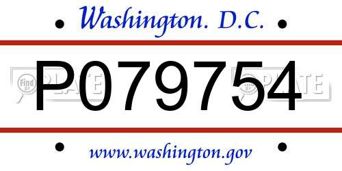 P079754 District Of Columbia License Plate