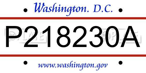 P218230A District Of Columbia License Plate