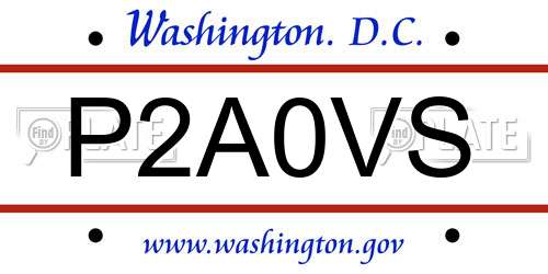 P2A0VS District Of Columbia License Plate