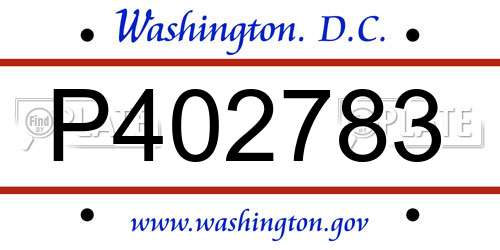P402783 District Of Columbia License Plate