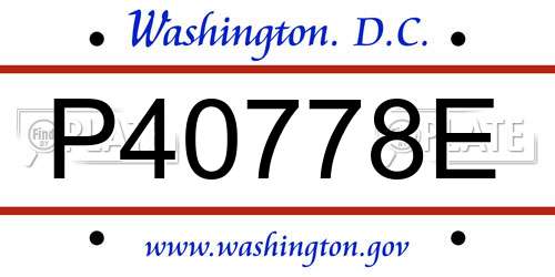 P40778E District Of Columbia License Plate