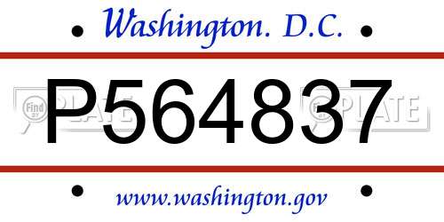 P564837 District Of Columbia License Plate