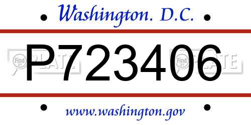 P723406 District Of Columbia License Plate