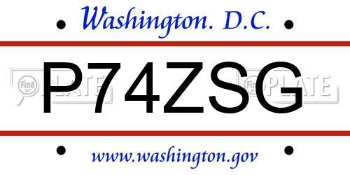 P74ZSG District Of Columbia License Plate