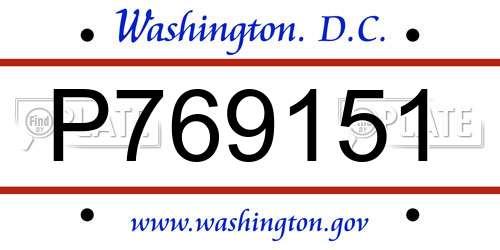 P769151 District Of Columbia License Plate