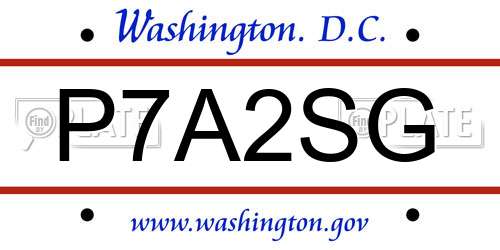 P7A2SG District Of Columbia License Plate