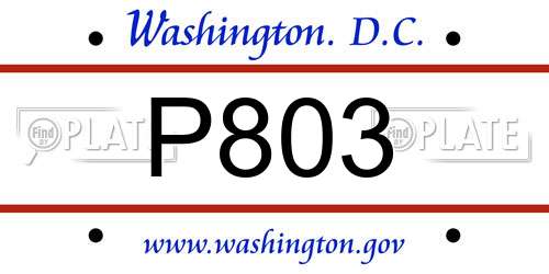 P803 District Of Columbia License Plate