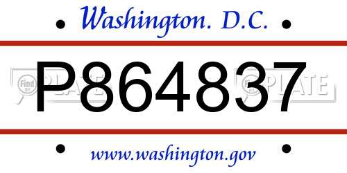 P864837 District Of Columbia License Plate