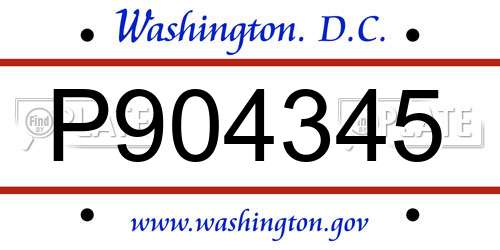 P904345 District Of Columbia License Plate