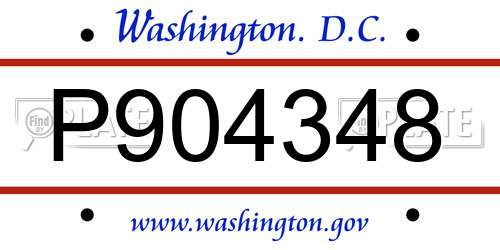 P904348 District Of Columbia License Plate