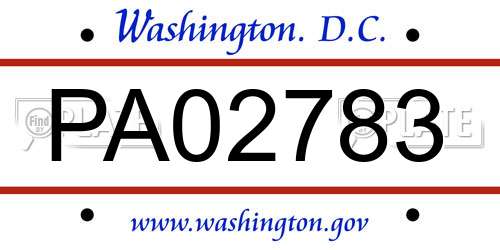 PA02783 District Of Columbia License Plate