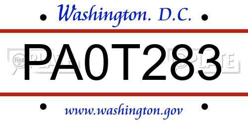 PA0T283 District Of Columbia License Plate