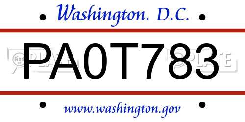 PA0T783 District Of Columbia License Plate