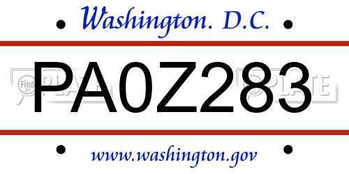 PA0Z283 District Of Columbia License Plate