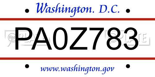PA0Z783 District Of Columbia License Plate