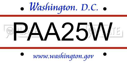 PAA25W District Of Columbia License Plate