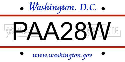 PAA28W District Of Columbia License Plate