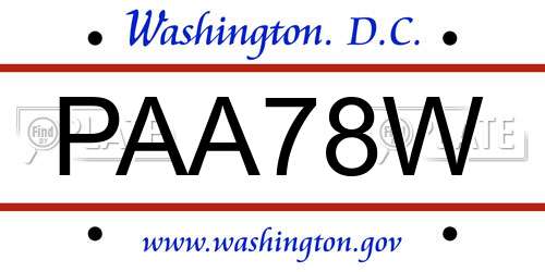 PAA78W District Of Columbia License Plate