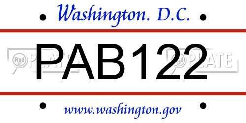 PAB122 District Of Columbia License Plate