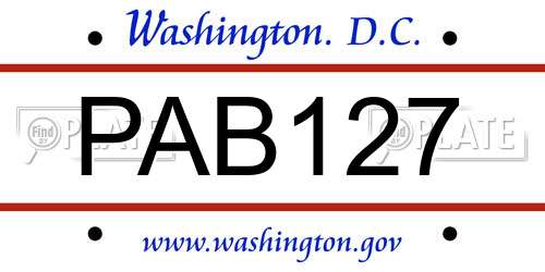 PAB127 District Of Columbia License Plate