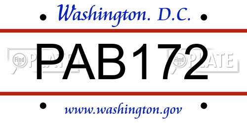 PAB172 District Of Columbia License Plate