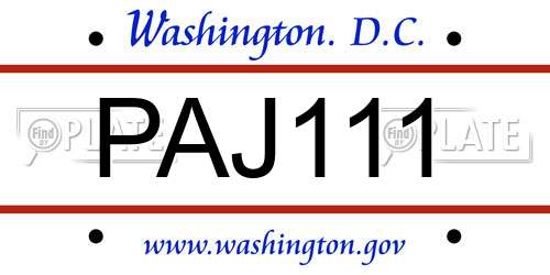 PAJ111 District Of Columbia License Plate