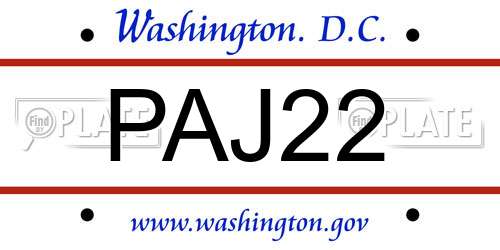 PAJ22 District Of Columbia License Plate