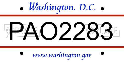 PAO2283 District Of Columbia License Plate