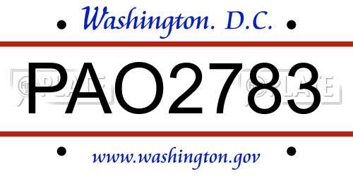 PAO2783 District Of Columbia License Plate