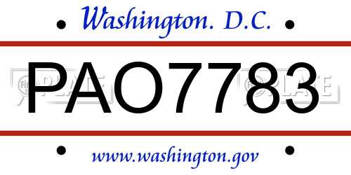 PAO7783 District Of Columbia License Plate