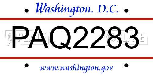 PAQ2283 District Of Columbia License Plate