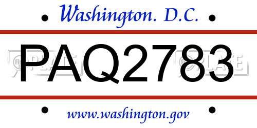 PAQ2783 District Of Columbia License Plate