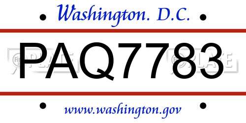 PAQ7783 District Of Columbia License Plate