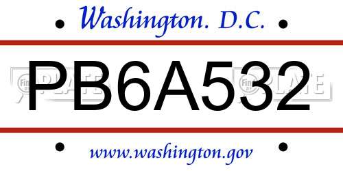 PB6A532 District Of Columbia License Plate