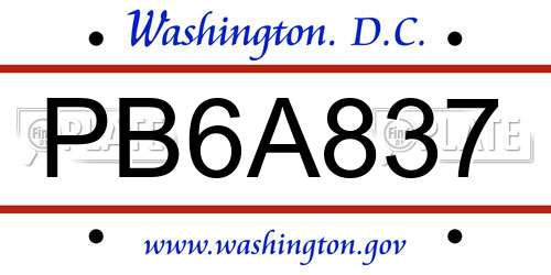 PB6A837 District Of Columbia License Plate