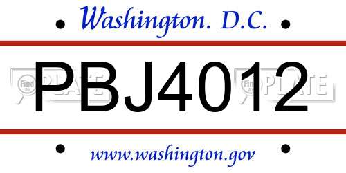 PBJ4012 District Of Columbia License Plate