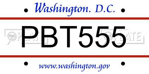 PBT555 District Of Columbia License Plate