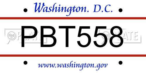 PBT558 District Of Columbia License Plate