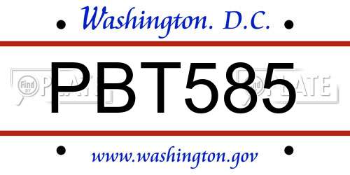 PBT585 District Of Columbia License Plate