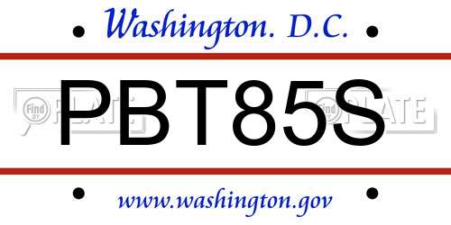 PBT85S District Of Columbia License Plate