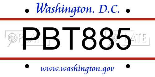 PBT885 District Of Columbia License Plate