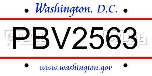 PBV2563 District Of Columbia License Plate