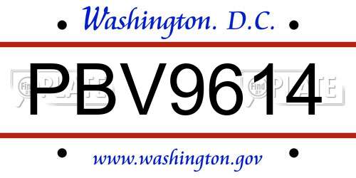 PBV9614 District Of Columbia License Plate