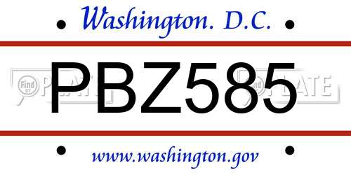 PBZ585 District Of Columbia License Plate