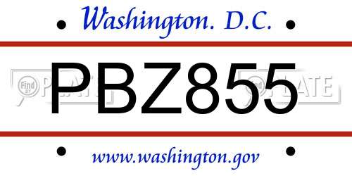 PBZ855 District Of Columbia License Plate